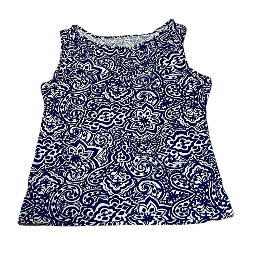 Lands’ End Tank Top, Navy Blue Print, Small